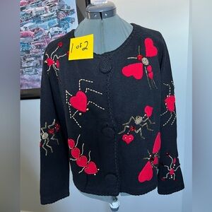 Michael Simon XL XXL heart Bugs Ant Spider sweater cardigan Valentines